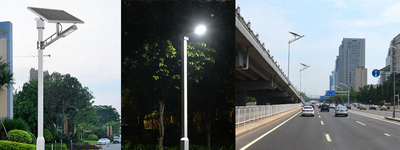 抱箍帶燈臂一體化鋰電池LED太陽(yáng)能路燈裝燈效果展示